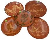 FIVE GREG SHOONER REDWARE SLIP
