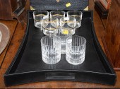 FIVE GUCCI TUMBLERS; BAR TRAY;
