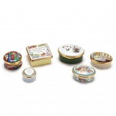 FIVE HALCYON ENAMEL PILL BOXES