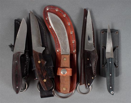 Five hand-crafted hunting knives by