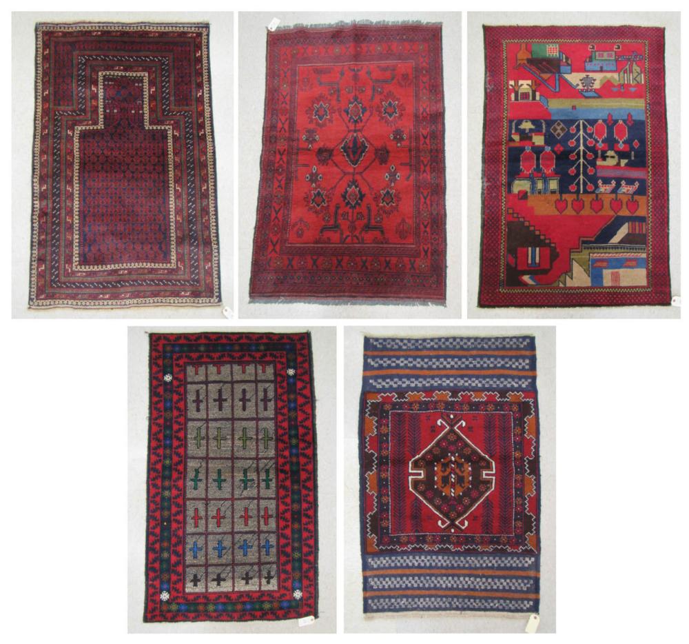 FIVE HAND KNOTTED BELOUCHI TRIBAL