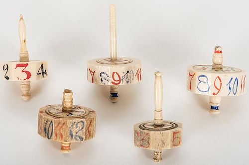 FIVE HAND PAINTED IVORY PUT &