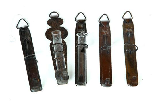 FIVE HANGING BUD VASES. 