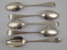 Five Hanoverian shellback teaspoons