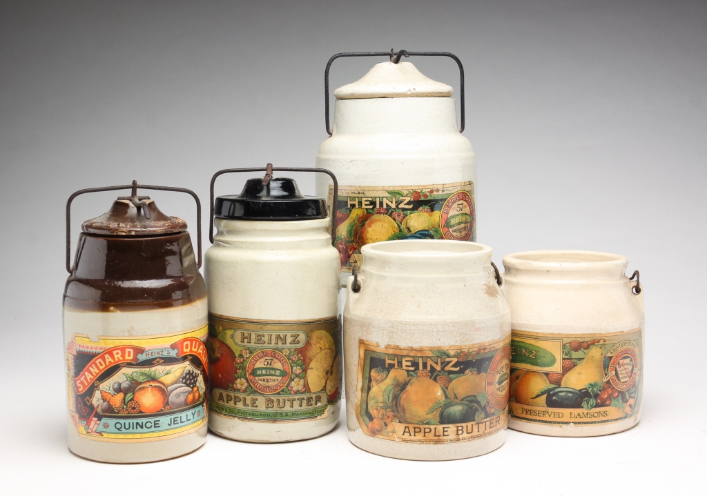 FIVE HEINZ LABELED STONEWARE