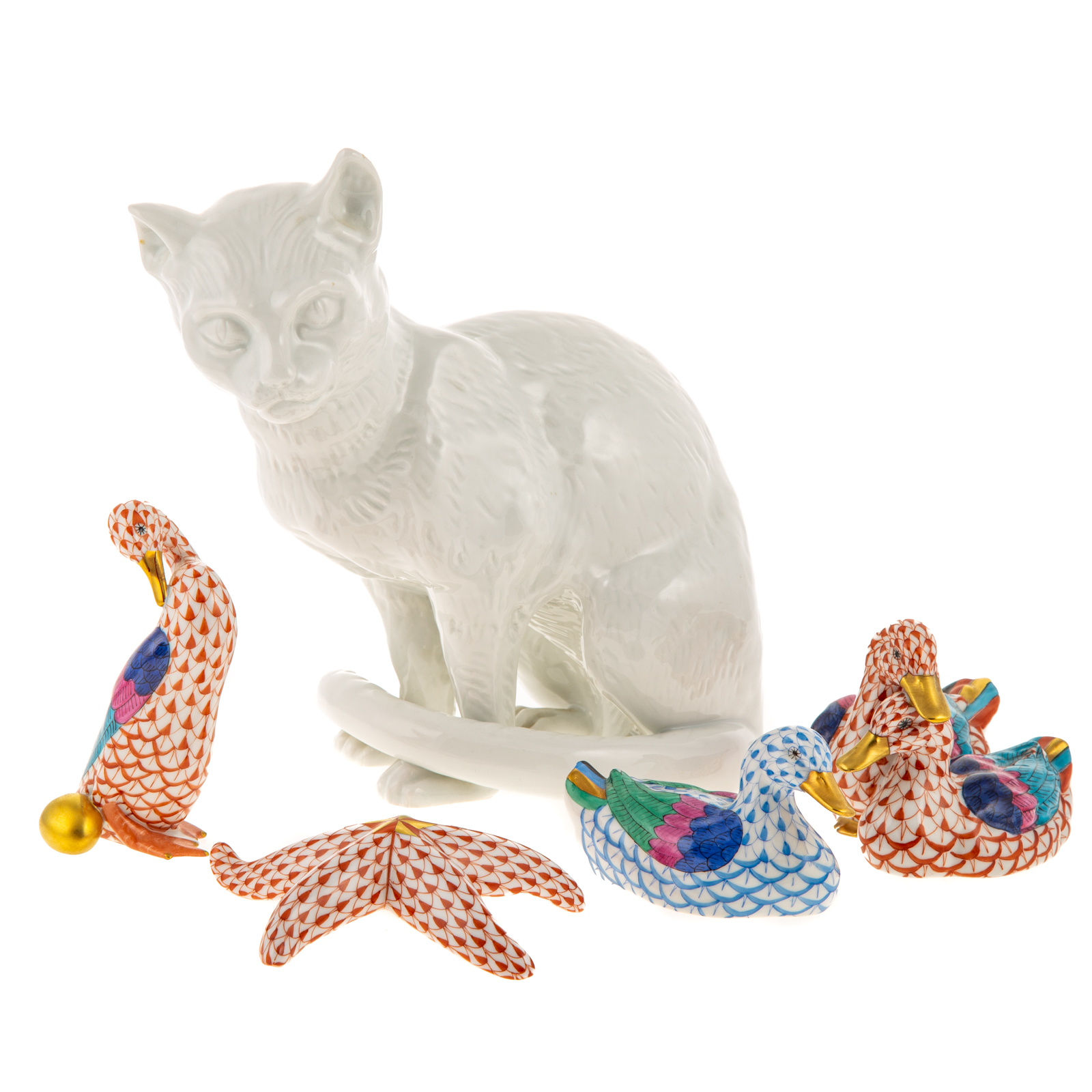 FIVE HEREND PORCELAIN ANIMALS