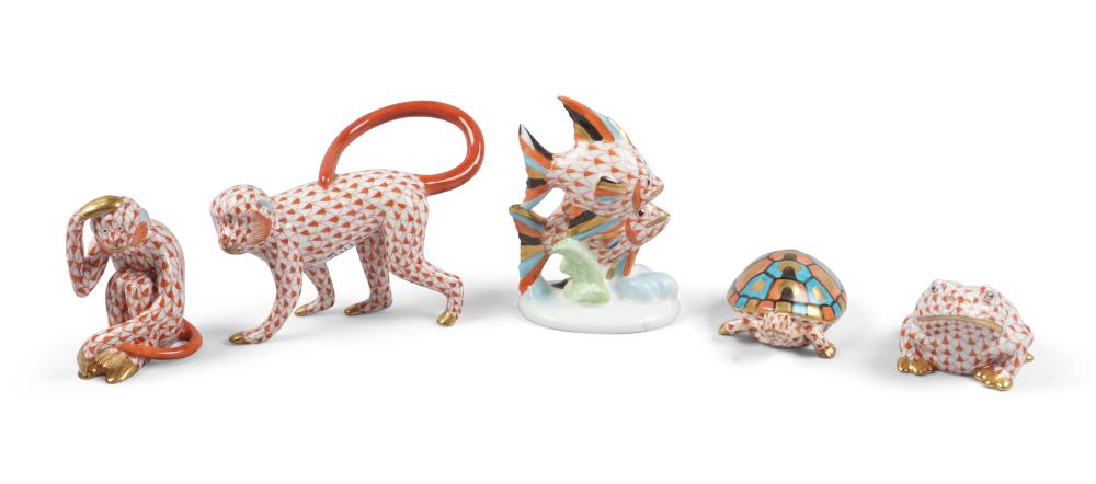 FIVE HEREND PORCELAIN FIGURES OF