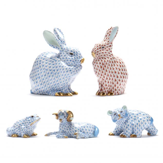 FIVE HEREND PORCELAIN FISHNET