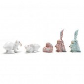 FIVE HEREND PORCELAIN RABBITS
