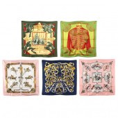 FIVE HERMES SILK SCARVES Made