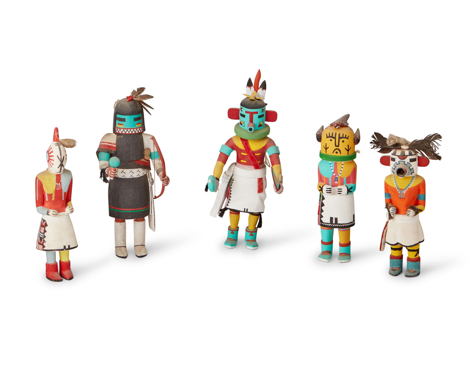 FIVE HOPI POLYCHROME KATSINA