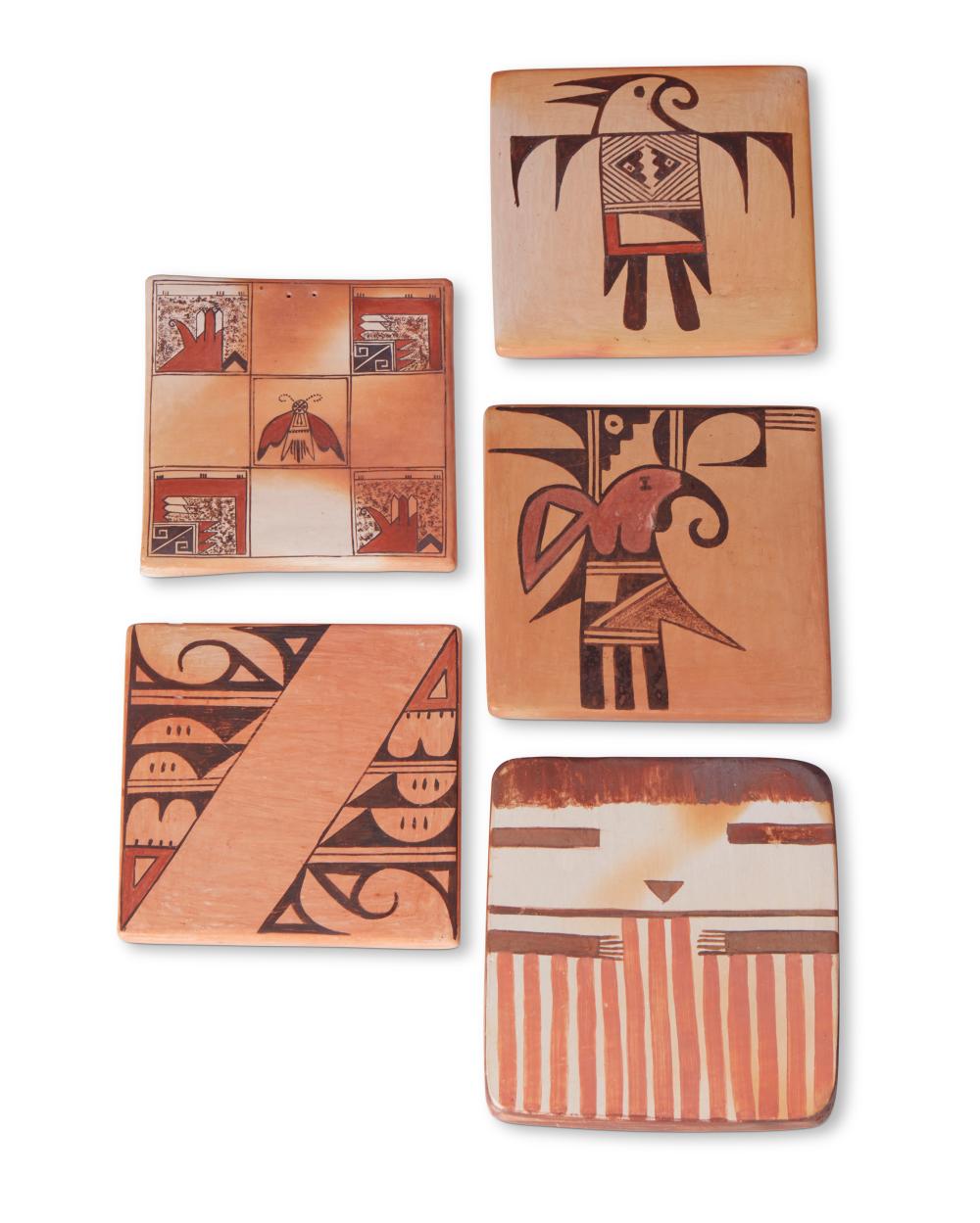 FIVE HOPI PUEBLO YELLOWWARE POTTERY
