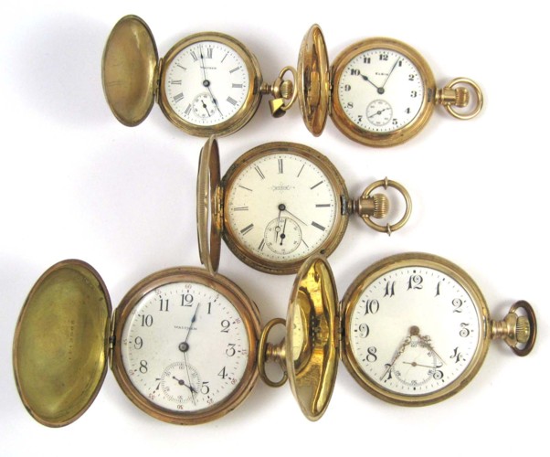 FIVE HUNTER CASE POCKET WATCHES: 1)