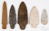 FIVE INDIAN STEMMED STONE POIN