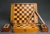 FIVE INLAID WOOD GAME BOXESFiv