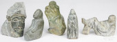 FIVE INUIT CARVED STONE FIGURE