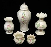 FIVE IRISH BELLEEK VASES/VESSE