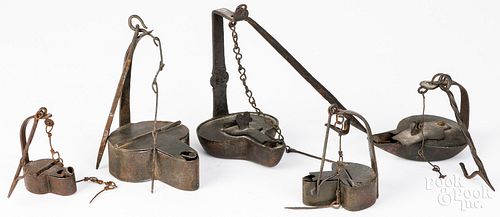 FIVE IRON FAT LAMPSFive wrought