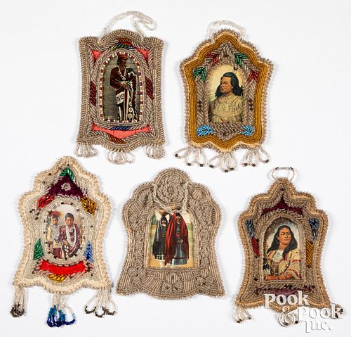 FIVE IROQUOIS INDIAN BEADED PICTURE