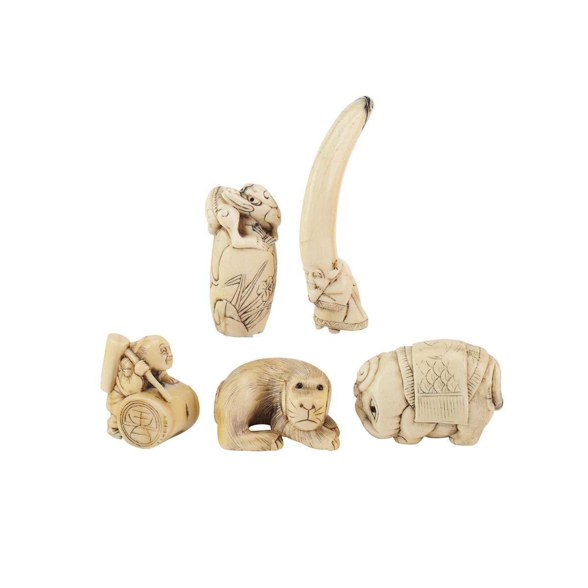 Five Ivory Carved Netsukes  