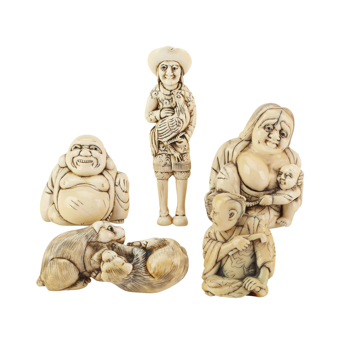 Five Ivory Carved Netsukes  