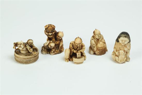 FIVE IVORY NETSUKES.  Japan  1st