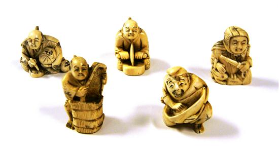 Five ivory netsukes  men and