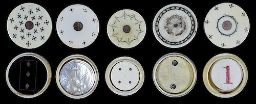 FIVE IVORY WHIST COUNTER BOXES WITH