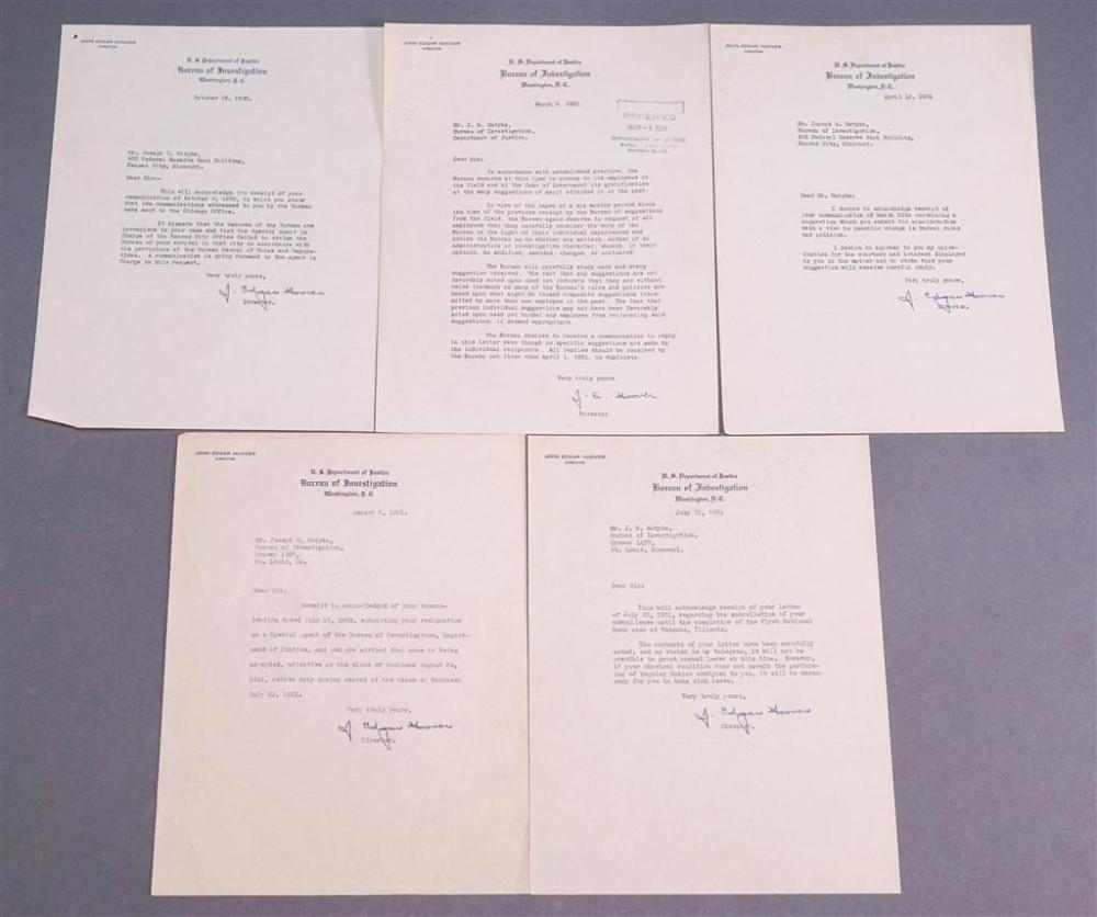 FIVE J. EDGAR HOOVER AUTOGRAPHED