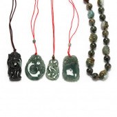 FIVE JADE JEWELRY ITEMS To inc