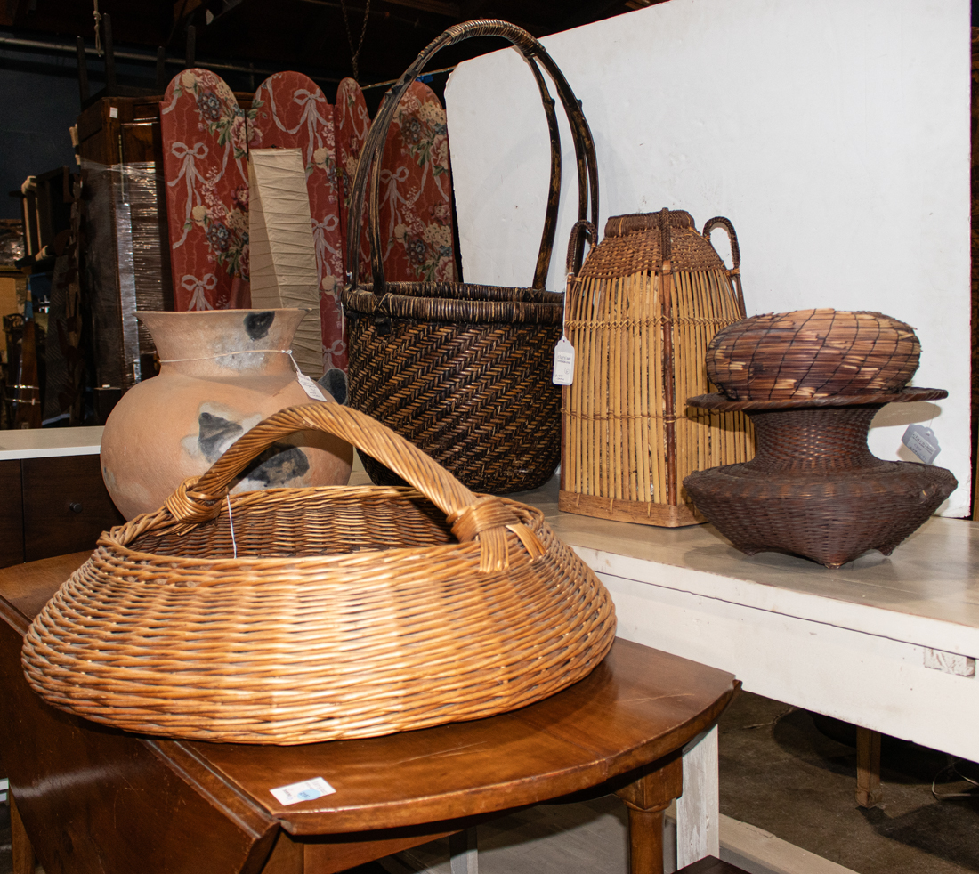 FIVE JAPANESE BASKETS AND A LARGE