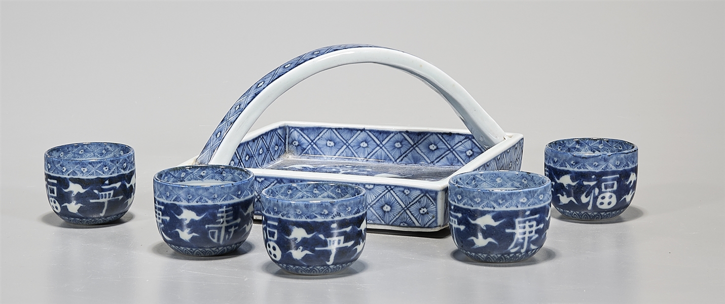 Five Japanese blue and white