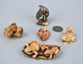 FIVE JAPANESE CARVED FROG NETS