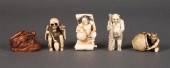 Five Japanese carved ivory and