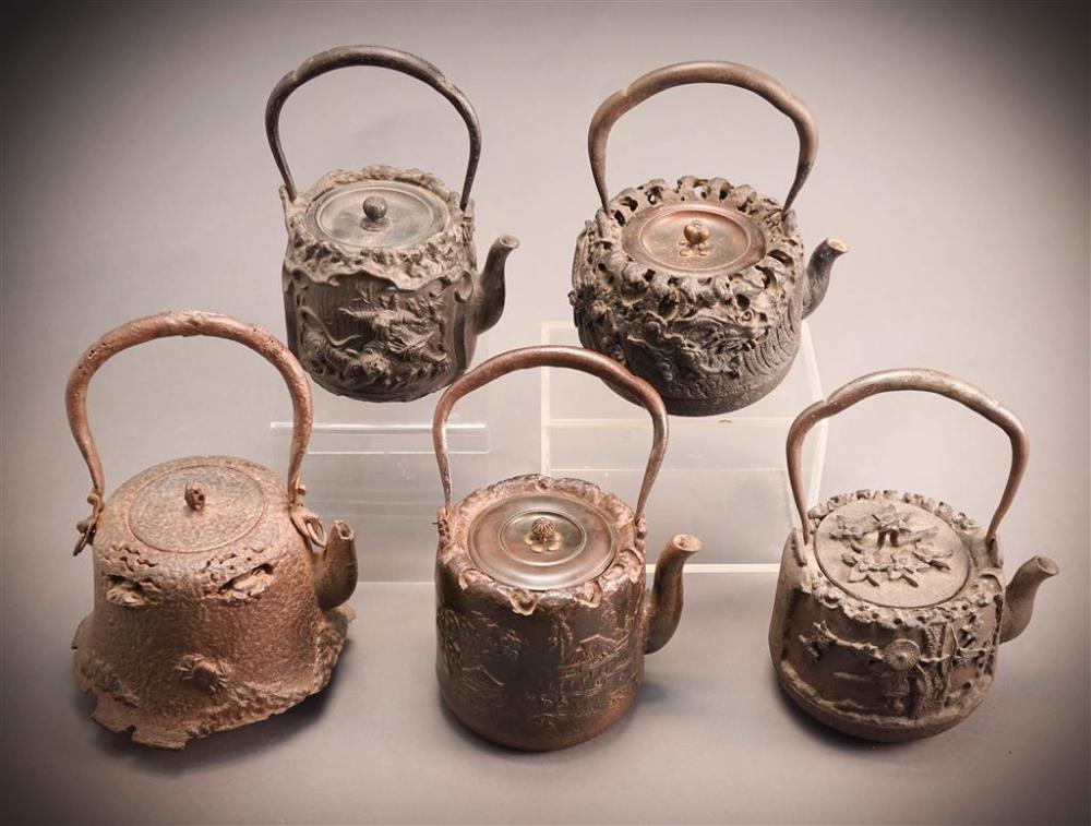FIVE JAPANESE CAST-IRON TETSUBIN