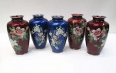 FIVE JAPANESE CLOISONNE VASES,