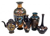 FIVE JAPANESE CLOISONNE VESSEL