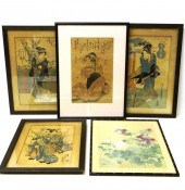 Five Japanese color woodblock