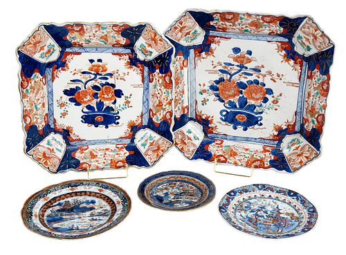 FIVE JAPANESE IMARI AND CLOBBERED