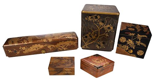 FIVE JAPANESE LACQUERED AND GILT
