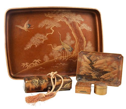 FIVE JAPANESE MAKI-E LACQUERWARE