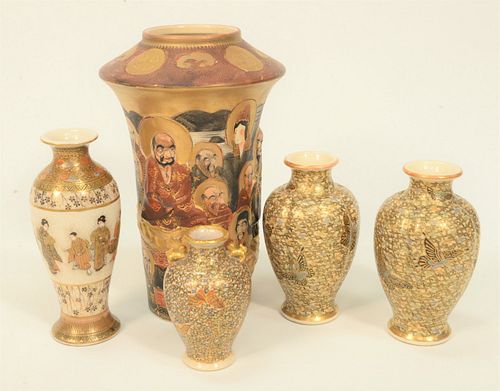 FIVE JAPANESE SATSUMA VASES TO