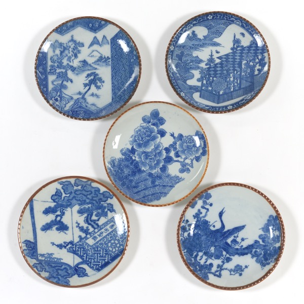 FIVE JAPANESE TRANSFER WARE BLUE