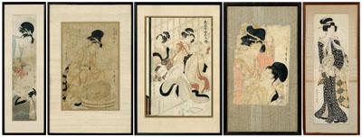 Five Japanese woodblock prints:
