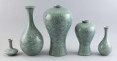 FIVE KOREAN CELADON PORCELAIN