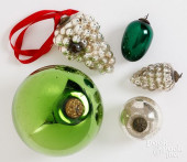 FIVE KUGEL CHRISTMAS ORNAMENTS