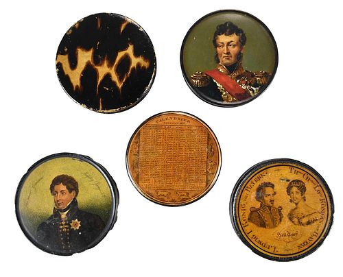 FIVE LACQUERED AND PAINTED SNUFF