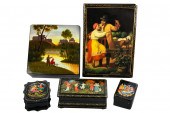 FIVE LACQUERED RUSSIAN BOXESin
