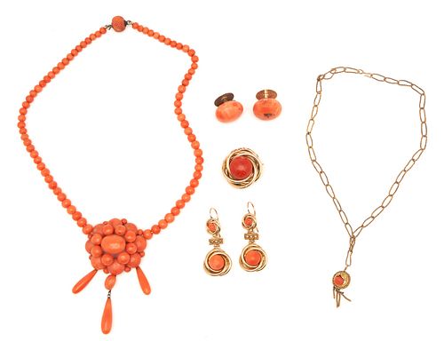 FIVE LADIES GOLD & CORAL JEWELRY