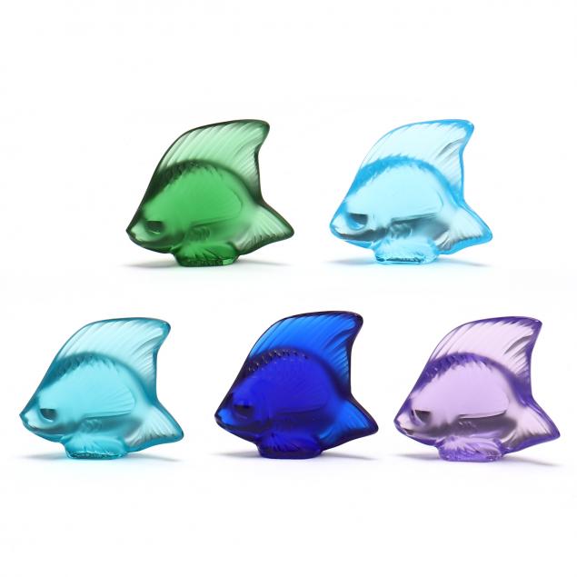 FIVE LALIQUE CRYSTAL ANGEL FISH